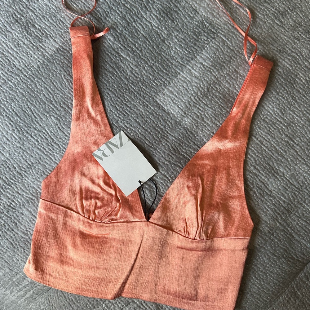 Zara Coral Satin Crop Tank